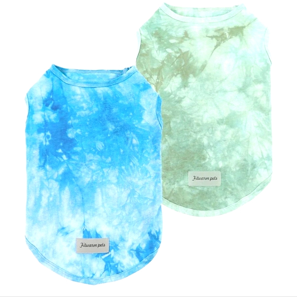🐶 Fitwarm Pets Pair of Tie Dye Pullover Dog Shirts Blue Green Cotton 🐶